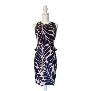 Ann Taylor Womens Size 4 Dark Blue Pink Leaf Print Peplum Sleeveless Dress